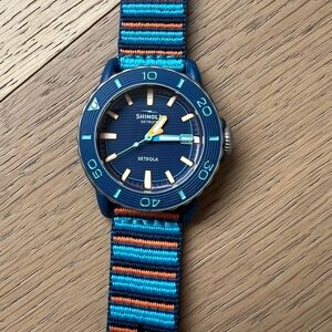 New Shinola Sea Creature Watch with 40mm Navy-Blue Face with Orange Blue stripe